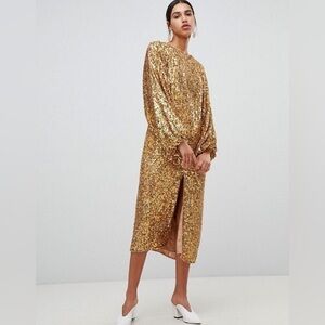 ASOS EDITION Sequin Midi Dress with Blouson Sleeve